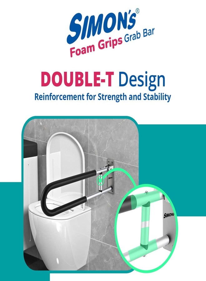 Simon's Simon’s FoamGrips Heavy-Duty Aluminum Folding Grab bar for Elderly in Toilet | Wall Mounted Anti-Slip Hand Railing, Flip up Safety Handle in Bathroom | 60 cm - Pack of 1 - Image 4