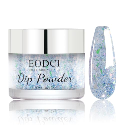 EODCI Powder Dip Beauty Collection, Opal Flakes/Glitter Blue Dipping powder No Needed UV/LED Light Curing 14+ Long Lasting Dip Nail Colors For Professionals & At-Home DIY 1oz - Image 1
