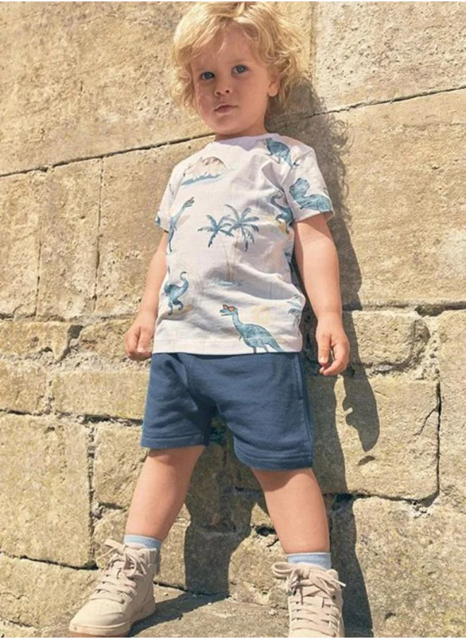يونيكي White Crew Neck Short Sleeve Printed Tshirt & Shorts