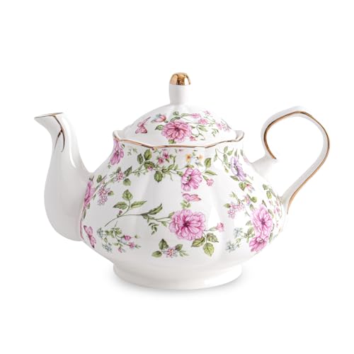 Agyiuns Flower Ceramic Teapot22oz Porcelain Tea pot for Tea Coffee Milk for Office Home Men Women as Gift White and big flowers - Image 1