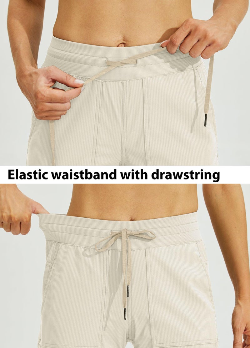 Willit Women's Quick-Dry Capris Travel Pants Lightweight Striped Woven Hiking Workout Casual Pants with Pockets Light Khaki L - Image 4
