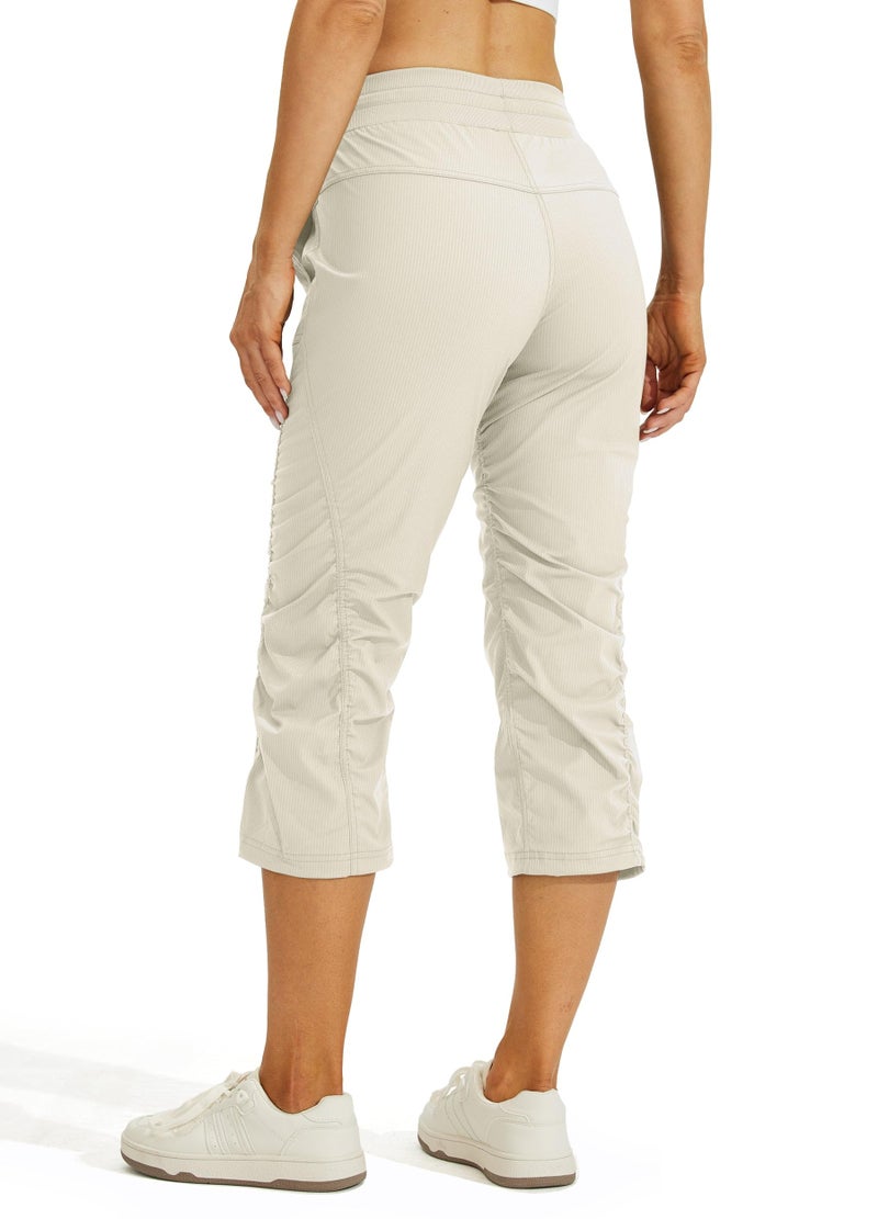 Willit Women's Quick-Dry Capris Travel Pants Lightweight Striped Woven Hiking Workout Casual Pants with Pockets Light Khaki L - Image 2