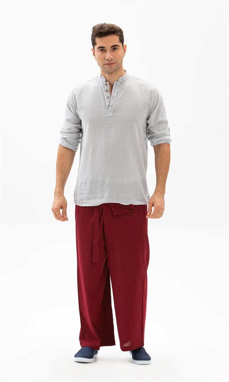اليش شيل بيزي Unisex Şile Bezi Balıkçı Pantolon Bordo Brd