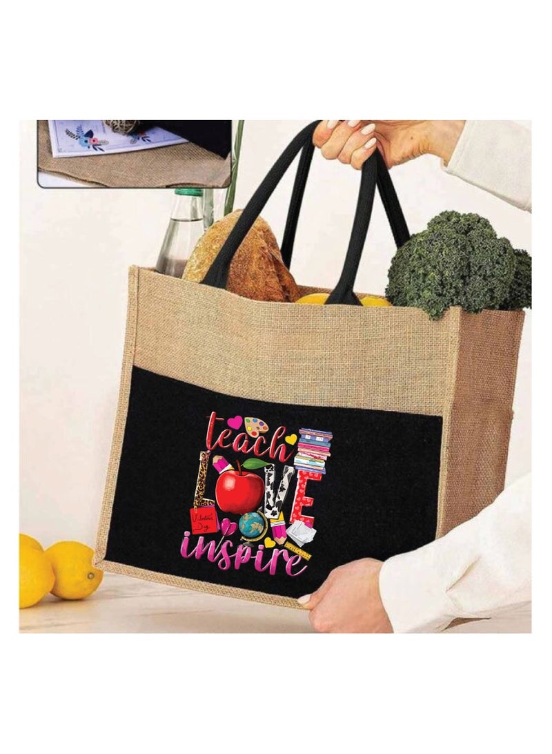 PRINTSHOP4ME Teachers Appreciation Eco-Friendly Jute Tote Bag for World Teachers Day - Reusable Grocery,Beach, and Daily Essentials Bag with Durable Handles - Ideal Teacher Gift - Image 2