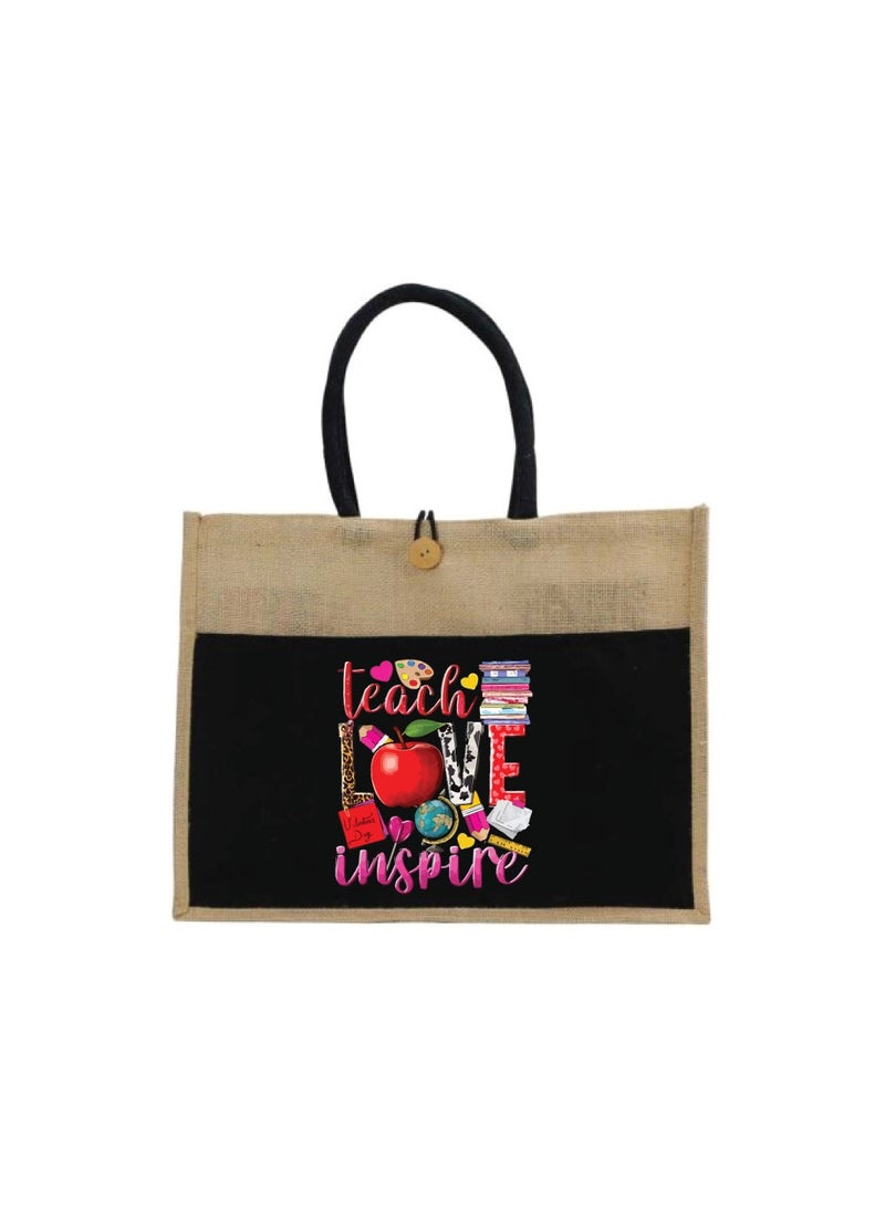 PRINTSHOP4ME Teachers Appreciation Eco-Friendly Jute Tote Bag for World Teachers Day - Reusable Grocery,Beach, and Daily Essentials Bag with Durable Handles - Ideal Teacher Gift - Image 3