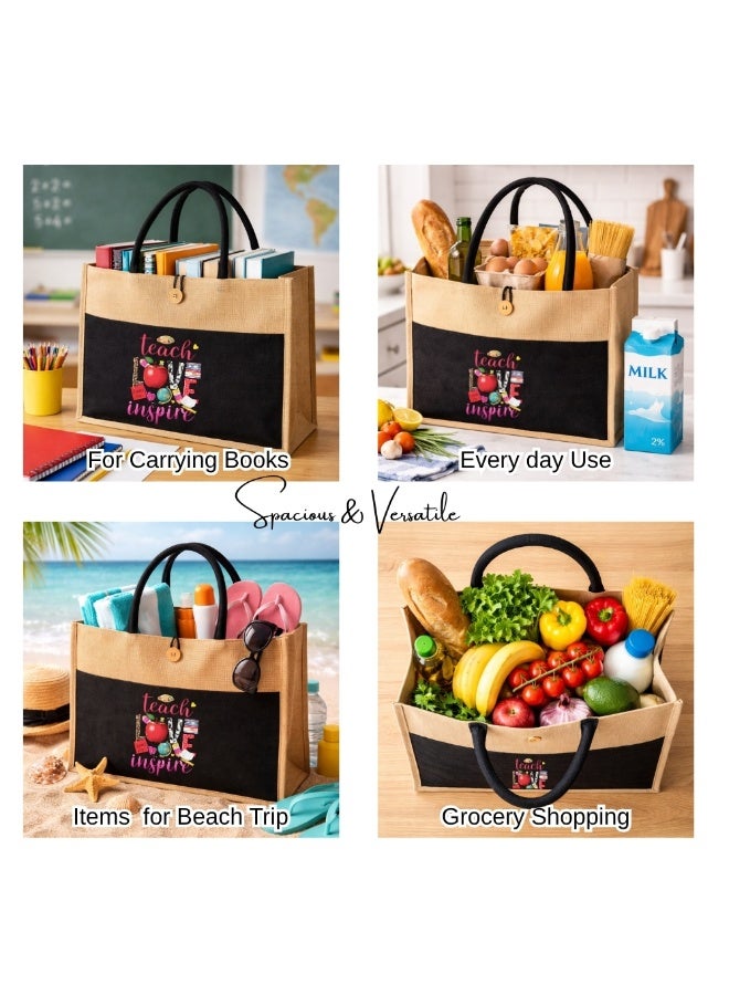 برينت شوب فور مي تقدير المعلمين لحقيبة الجوت الصديقة للبيئة ليوم المعلمين العالمي - البقالة القابلة لإعادة الاستخدام والشاطئ وحقيبة الأساسيات اليومية مع مقابض متينة - هدية مثالية للمعلم - Image 5