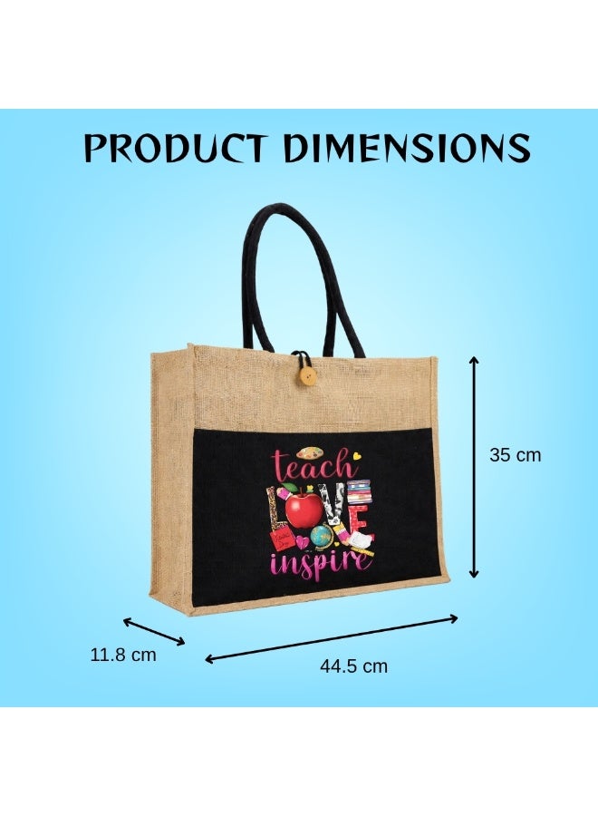 برينت شوب فور مي تقدير المعلمين لحقيبة الجوت الصديقة للبيئة ليوم المعلمين العالمي - البقالة القابلة لإعادة الاستخدام والشاطئ وحقيبة الأساسيات اليومية مع مقابض متينة - هدية مثالية للمعلم - Image 3