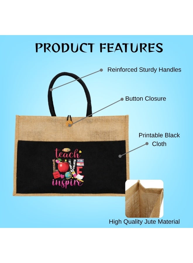 برينت شوب فور مي تقدير المعلمين لحقيبة الجوت الصديقة للبيئة ليوم المعلمين العالمي - البقالة القابلة لإعادة الاستخدام والشاطئ وحقيبة الأساسيات اليومية مع مقابض متينة - هدية مثالية للمعلم - Image 4