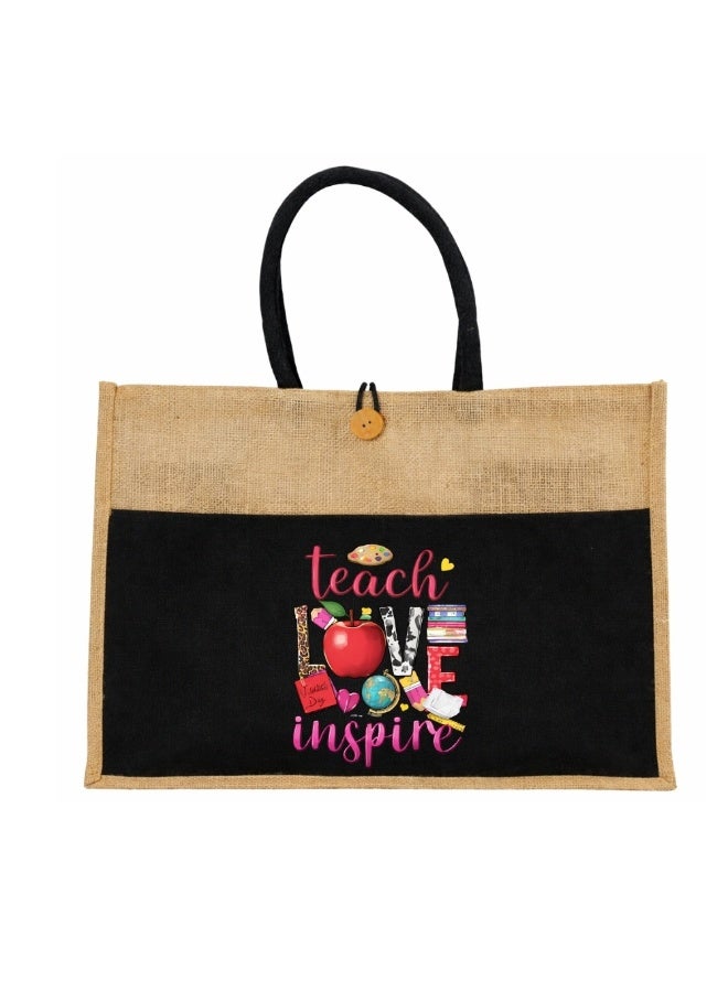برينت شوب فور مي تقدير المعلمين لحقيبة الجوت الصديقة للبيئة ليوم المعلمين العالمي - البقالة القابلة لإعادة الاستخدام والشاطئ وحقيبة الأساسيات اليومية مع مقابض متينة - هدية مثالية للمعلم - Image 1