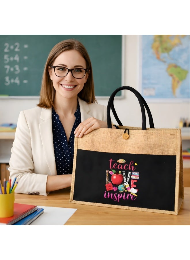 برينت شوب فور مي تقدير المعلمين لحقيبة الجوت الصديقة للبيئة ليوم المعلمين العالمي - البقالة القابلة لإعادة الاستخدام والشاطئ وحقيبة الأساسيات اليومية مع مقابض متينة - هدية مثالية للمعلم - Image 2