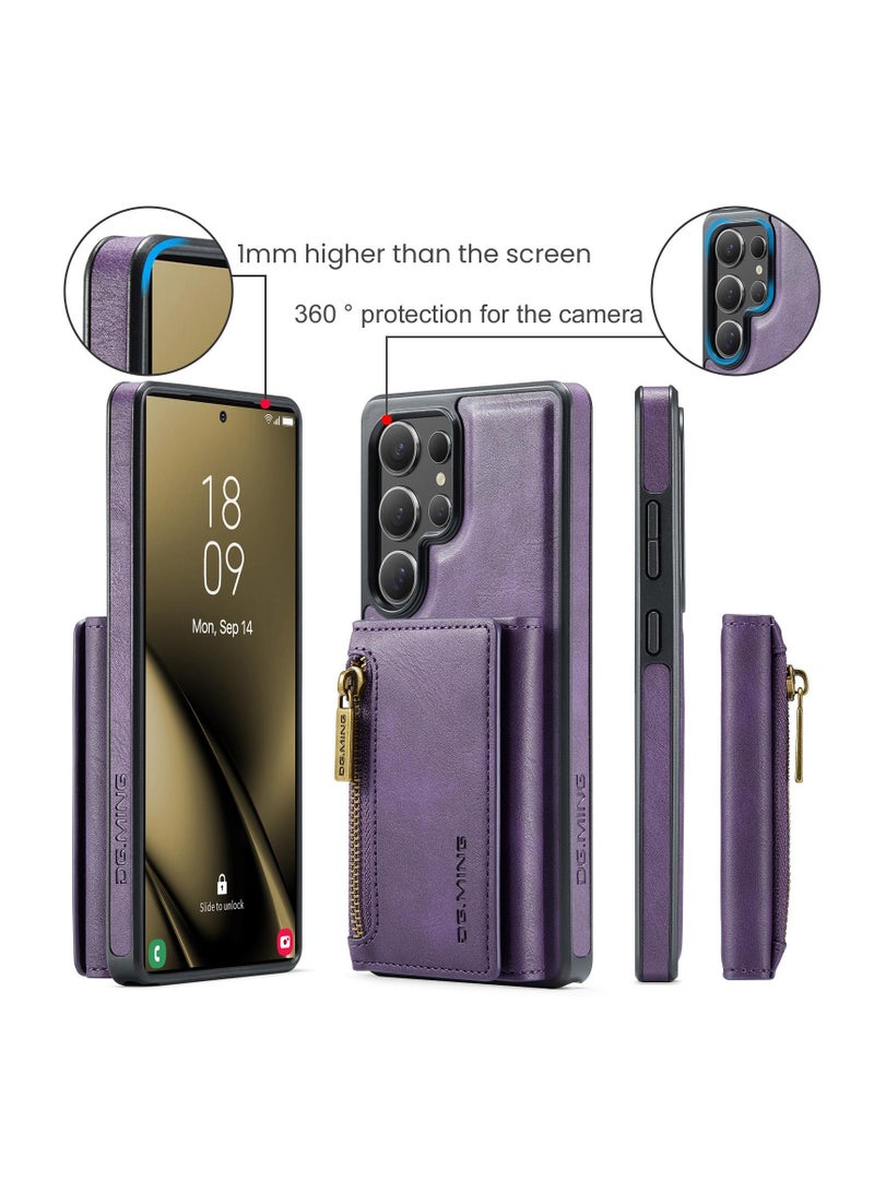 DGMING CaseMe Wallet Case for Samsung Galaxy S25 Ultra DGMING Premium Leather Phone Case Back Cover Magnetic Detachable with Trifold Wallet Card Holder Pocket - Purple  - Image 2