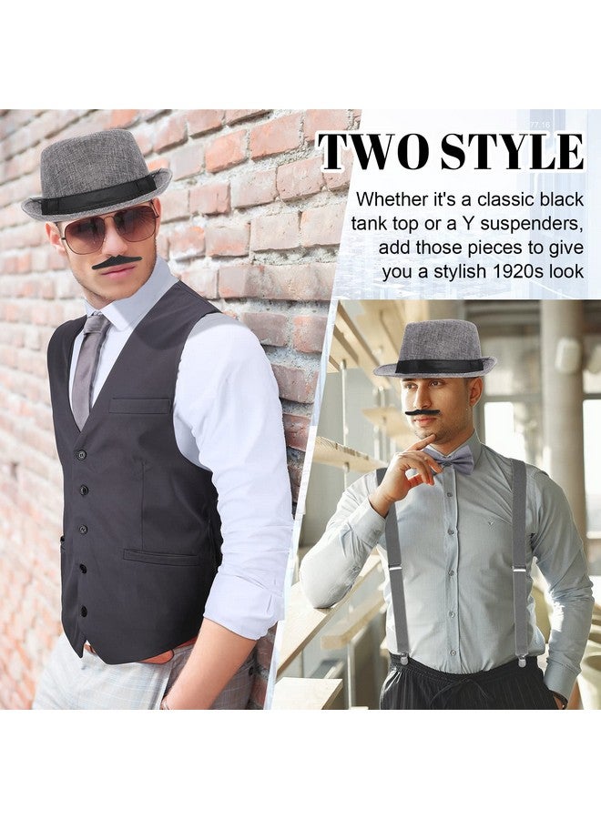 ساتينور زي رجالي من طراز SATINIOR من عشرينيات القرن العشرين مع سترة وقبعة وساعة جيب وحمالات (كبير، رمادي) - Image 5