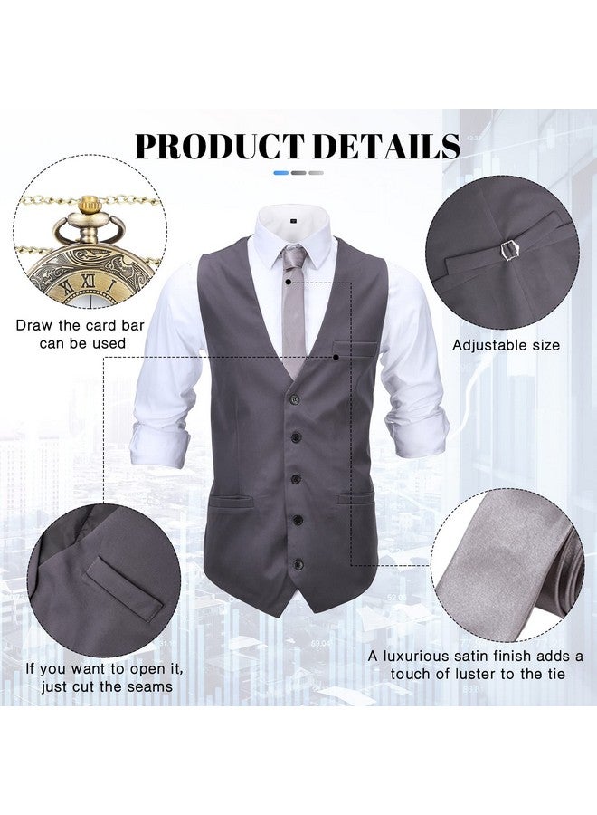 ساتينور زي رجالي من طراز SATINIOR من عشرينيات القرن العشرين مع سترة وقبعة وساعة جيب وحمالات (كبير، رمادي) - Image 3