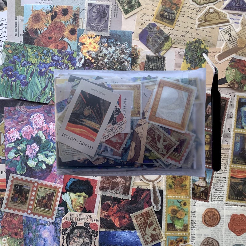 SIGUJAYGE TIYPKE 200pcs Artistic Stickers for Journaling Supplies - Aesthetic Stickers for Journaling Supplies Vintage Paper for Scrapbooking Planners Notebook DIY Craft Kits Postage Stamp Stickers Journal - Image 4