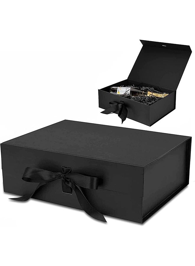 Luxury Magnetic Gift Box, Black Large Gift Box with Ribbon,Folding Gift Boxes for Presents With Lid, Suitable for Festival, Birthday, Anniversary, 31x22x10cm - Image 1