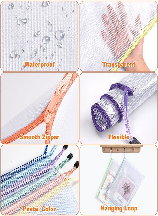 ASTEN Mesh Zipper Pouch Bags: Clear Zipper Pouches for Classroom, Plastic Mesh Bag for Board Game Puzzles Storage, A3 Waterproof Organizing Pouch for School and Office Supplies (17 x 12Inch, 12PCS, 6 Color) - Image 3