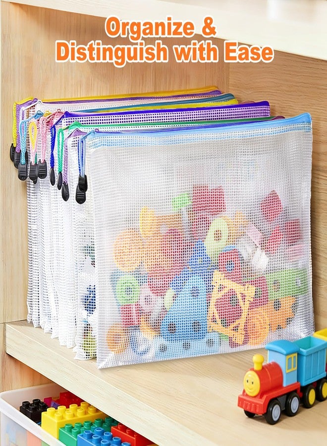 ASTEN Mesh Zipper Pouch Bags: Clear Zipper Pouches for Classroom, Plastic Mesh Bag for Board Game Puzzles Storage, A3 Waterproof Organizing Pouch for School and Office Supplies (17 x 12Inch, 12PCS, 6 Color) - Image 4