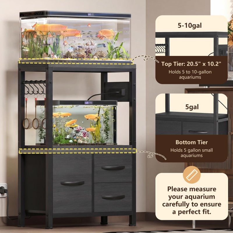 Heybly 10-20 Gallon Fish Tank Stand, Aquarium Stand with Drawer, Power Outlet, Heavy Duty Metal Frame, for Fish Tank, Turtle & Reptile Terrarium, 24.4" Ã— 12.6" Top, 200lbs, Rustic Brown HAS003SSR - Image 5