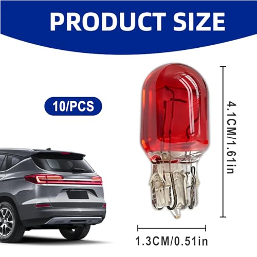 AMZAUTO 10 PCS 7443 Bulb, 12V 21/5W 7443 Brake Light Bulb, T20 Ultra-bright Turn Signal Reverse Tail Brake Side Marker Position Light Replacement for Cars, Trucks, SUVs (Red) - Image 2