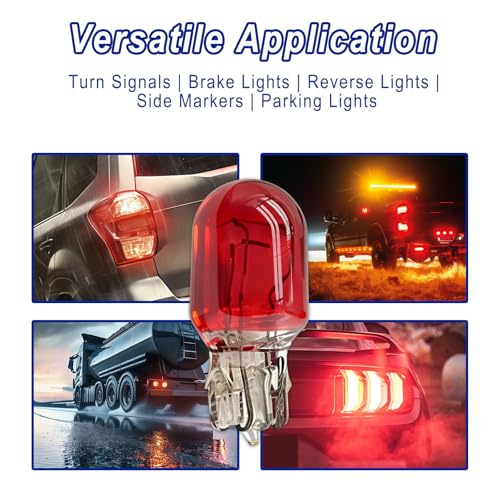 AMZAUTO 10 PCS 7443 Bulb, 12V 21/5W 7443 Brake Light Bulb, T20 Ultra-bright Turn Signal Reverse Tail Brake Side Marker Position Light Replacement for Cars, Trucks, SUVs (Red) - Image 5