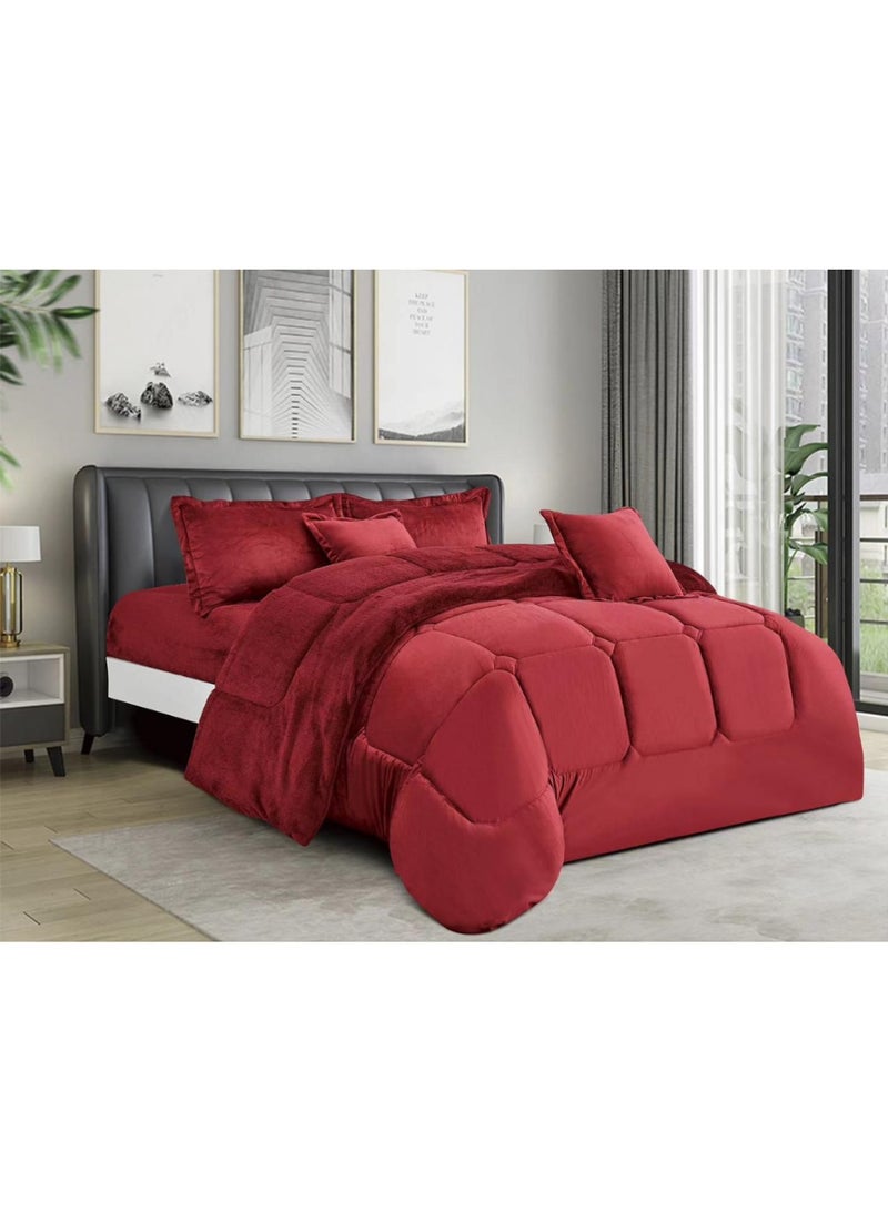 MingLi Single Winter Comforter, two-sided system, velvet side and fur side - 4-piece Comforter set (1 Comforter + 1 elastic mattress protector + 2 decorative pillowcases). Comforter size: 230x170 cm and mattress protector size: 200x120+40 cm - Image 1