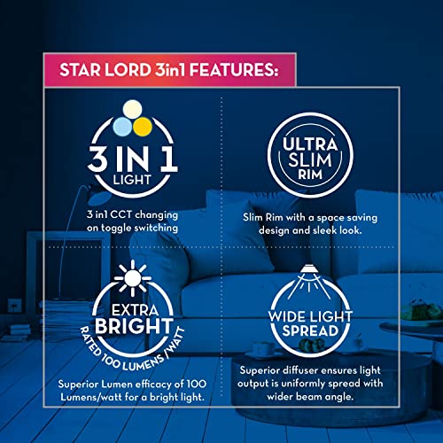 Crompton Star Lord 3IN1 | Recessed Downlighter | 5W | Round | 3IN1 Mood Lighting | Multi-colour | Pack of 4 | False Ceiling mounted | BIS Safe Wire - Image 2