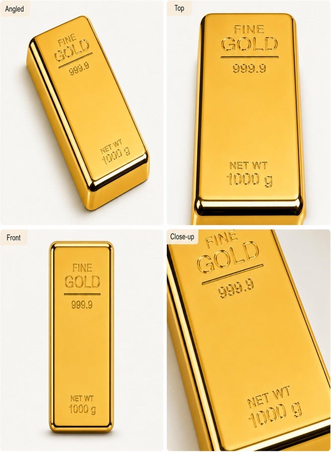 SAVRI Realistic Metal Gold Bar Paperweight | Gold Biscuit Paper Weight for Office Table-Fake Gold Bar Desk Accessory for Jewellery Shop, Home & Office Décor Table Decoration Corporate Gift (Pack of 1) - Image 5