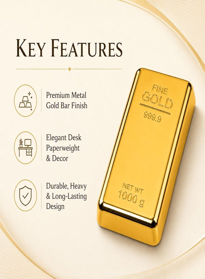 SAVRI Realistic Metal Gold Bar Paperweight | Gold Biscuit Paper Weight for Office Table-Fake Gold Bar Desk Accessory for Jewellery Shop, Home & Office Décor Table Decoration Corporate Gift (Pack of 1) - Image 3