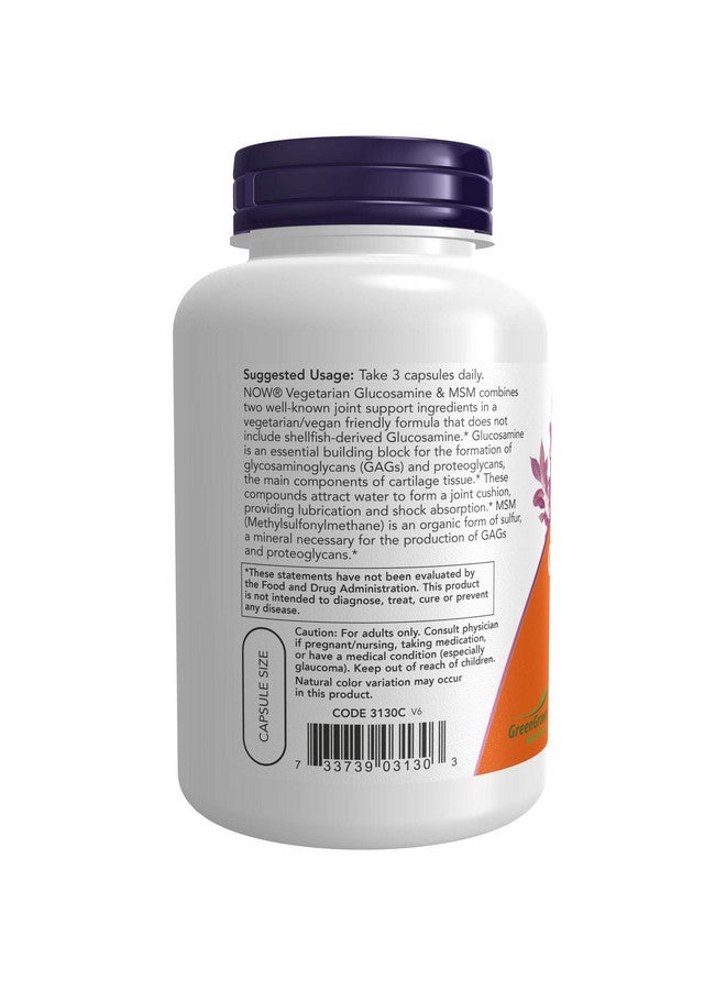 now Supplements Glucosamine & Msm (Greengrown® Glucosamine) Vegetarian 120 Veg Capsules - Image 4