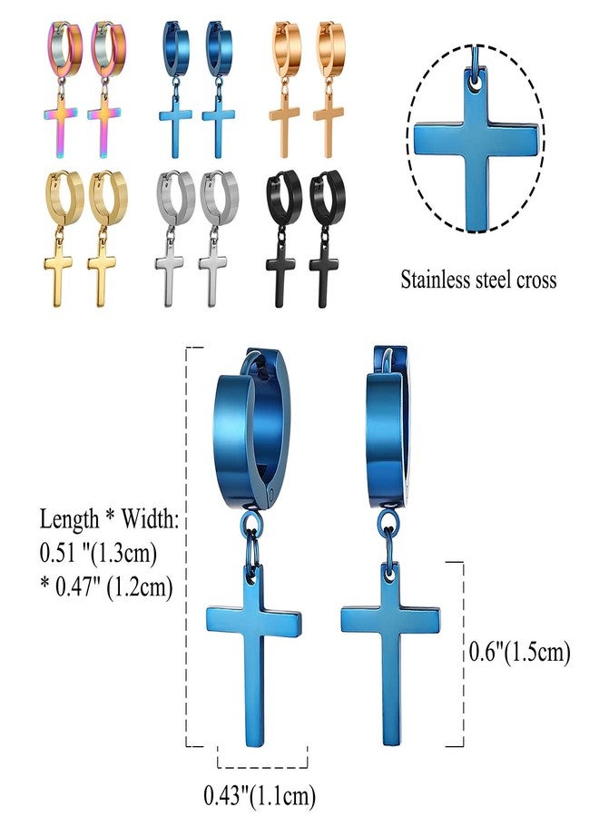 Cupimatch 6 Pairs Stainless Steel Cross Dangle Huggie Hinged Hoop Earrings for Men Women - Image 3