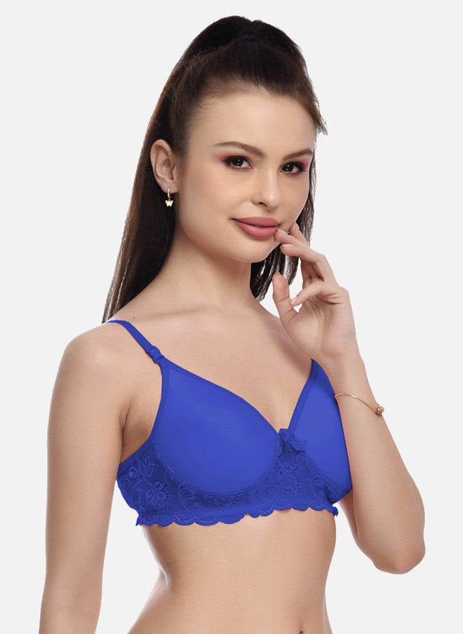 FIMS Pack Of 3 Lightly Padded Lace Bras in Black, Blue, and Pink - Image 4