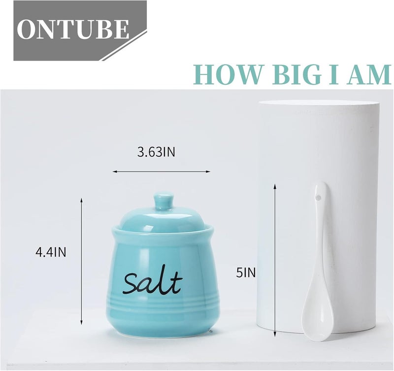 ONTUBE 12oz Sugar and Salt Bowls with Lid and Spoon, Ceramics Condiment Pots,Seasoning Jar Spice Container for Kitchen,Dishwasher Safe (Turquoise) - Image 2