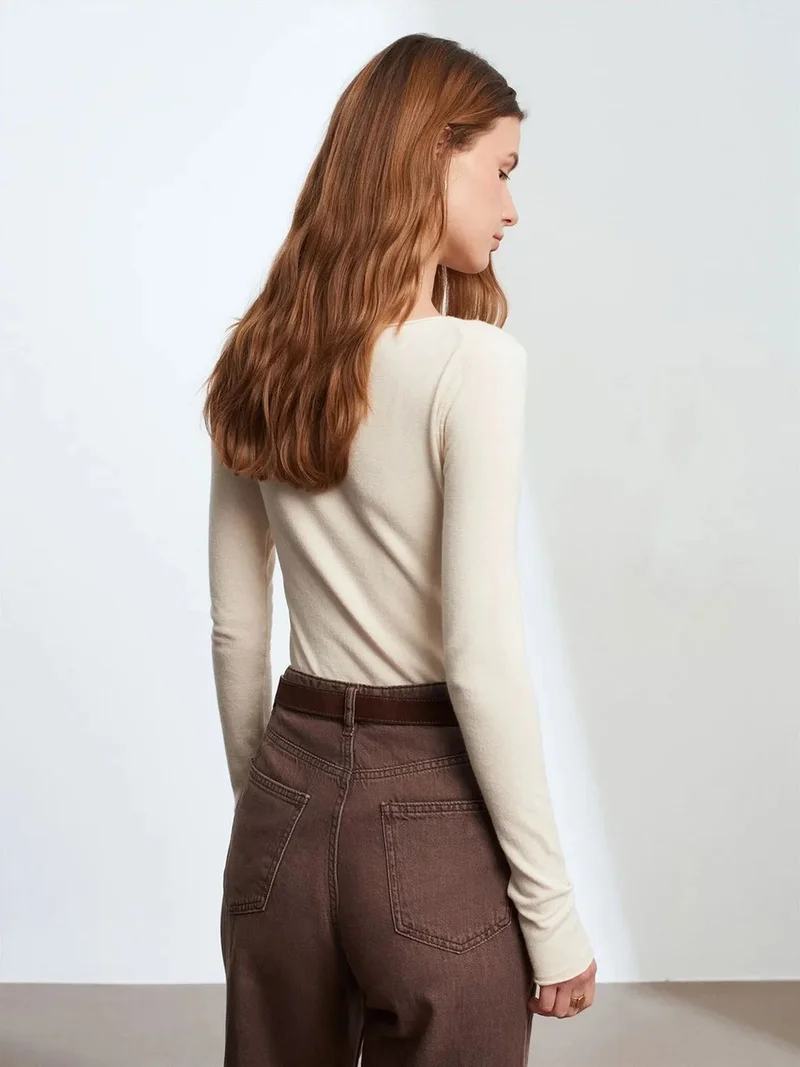 ديلفين DILVIN Women's Ribbed Boat Neck Slim-fit Sweater