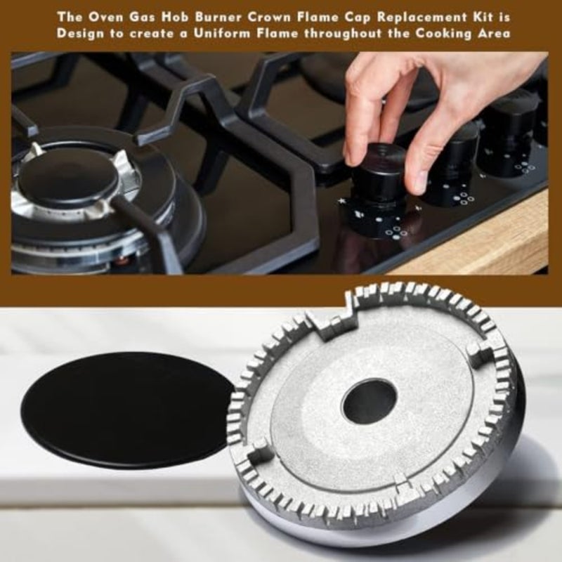Kitchen oven and gas hob burner crown flame cap cover set: durable metal, black finish, universal fit for most stove handles, heat-resistant and easy-clean design - Image 5