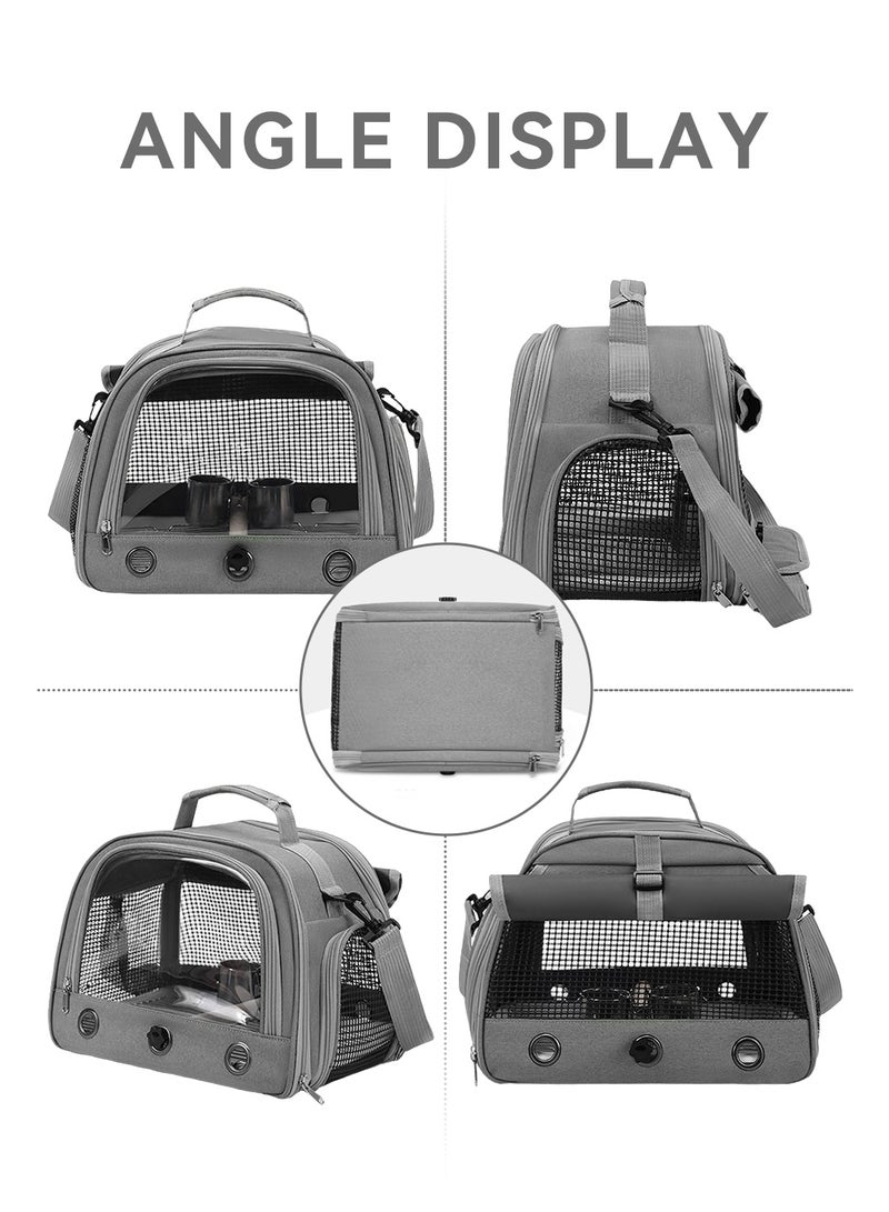 LEOKOR Bird Backpack with Perch, Food Bowl, Tray and Breathable Clear Window, Portable Breathable Bird Carrier, Bird Travel Bag for Small Birds Parrots Cockatiels, Bird Carrier Parrot Travel Cage for Vetting Camping Hiking (Grey) - Image 2