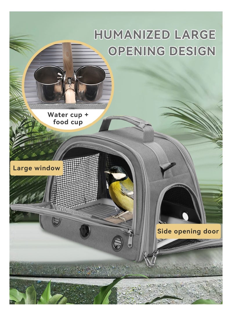LEOKOR Bird Backpack with Perch, Food Bowl, Tray and Breathable Clear Window, Portable Breathable Bird Carrier, Bird Travel Bag for Small Birds Parrots Cockatiels, Bird Carrier Parrot Travel Cage for Vetting Camping Hiking (Grey) - Image 3