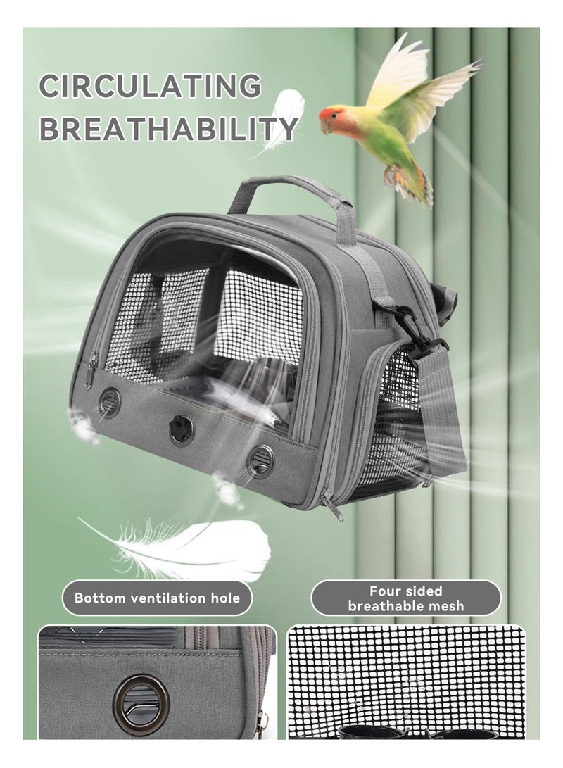 LEOKOR Bird Backpack with Perch, Food Bowl, Tray and Breathable Clear Window, Portable Breathable Bird Carrier, Bird Travel Bag for Small Birds Parrots Cockatiels, Bird Carrier Parrot Travel Cage for Vetting Camping Hiking (Grey) - Image 4
