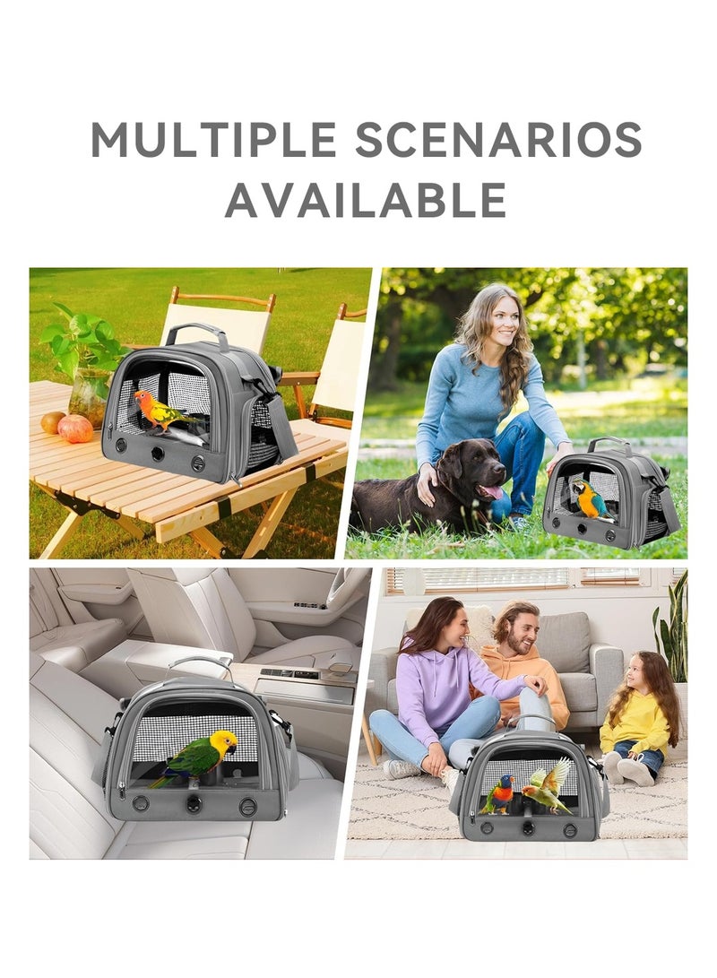 LEOKOR Bird Backpack with Perch, Food Bowl, Tray and Breathable Clear Window, Portable Breathable Bird Carrier, Bird Travel Bag for Small Birds Parrots Cockatiels, Bird Carrier Parrot Travel Cage for Vetting Camping Hiking (Grey) - Image 5
