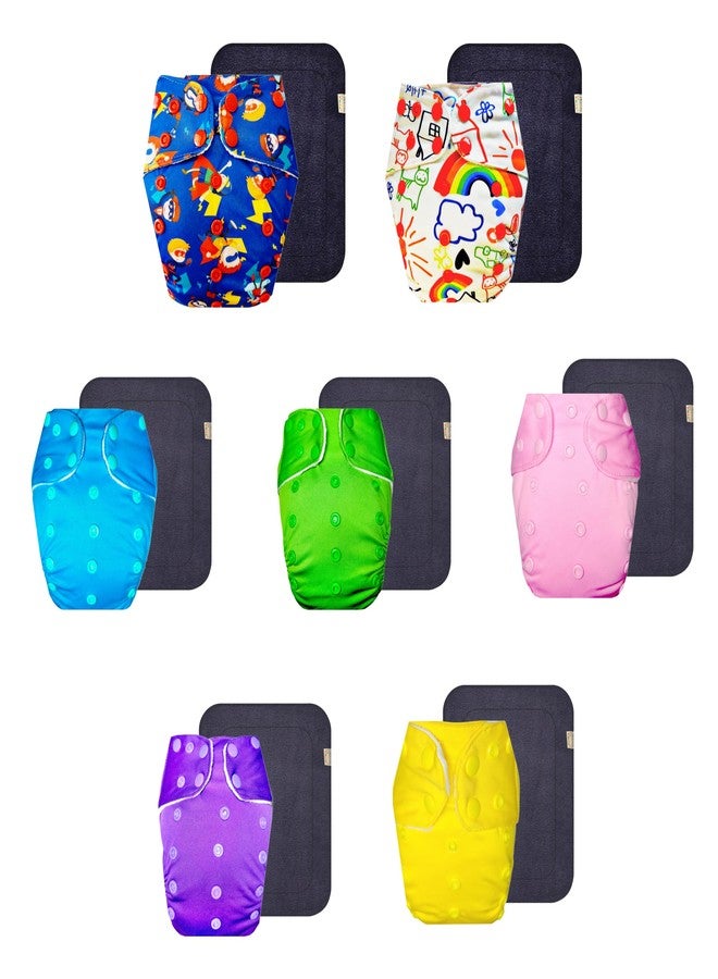 Dumbledo Premium Cloth Diaper with Gray Insert (Pack of 7) | Soft & Gentle | Reusable & Washable | Travel Friendly | Perfect for Indian Summers | 3 Months - 3 Years | Unisex Baby - Image 1