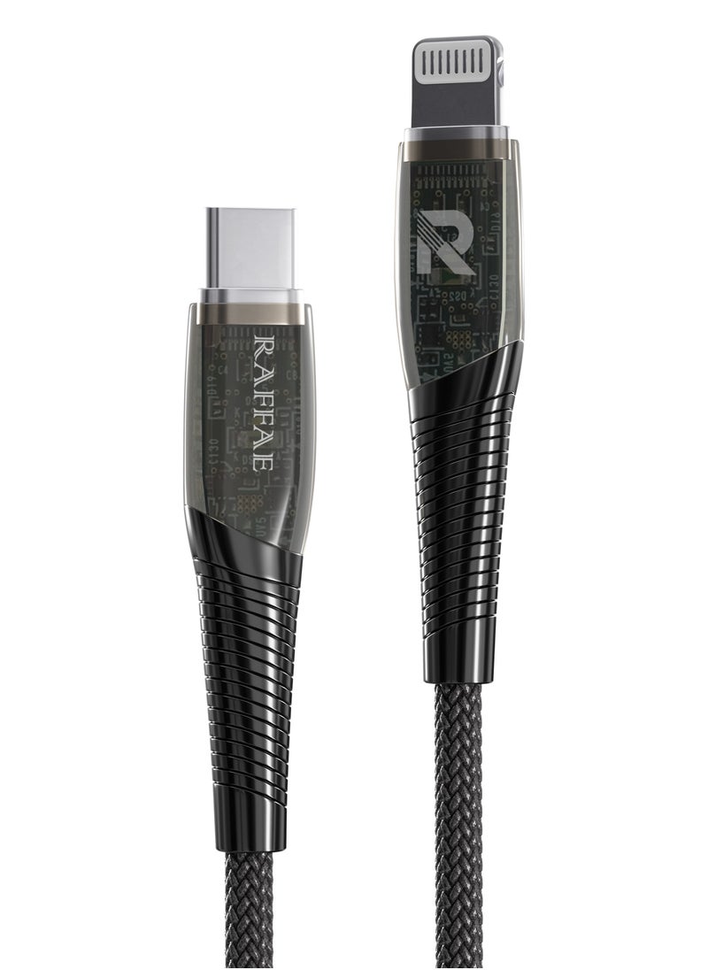 RAFFAE Transparent PD Fast Charging 1M Cable USB Type C to Lightning Cable for iPhone 14/14 Plus/14 Pro/14 Pro Max  - Image 1