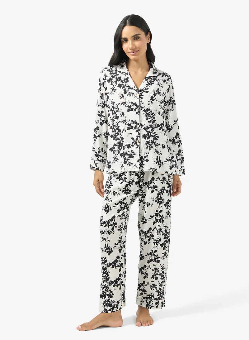 Ginger Button Up Floral Shirt & Pyjama Set