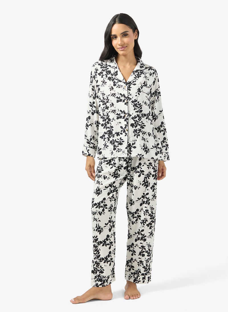 Ginger Button Up Floral Shirt & Pyjama Set - Image 1