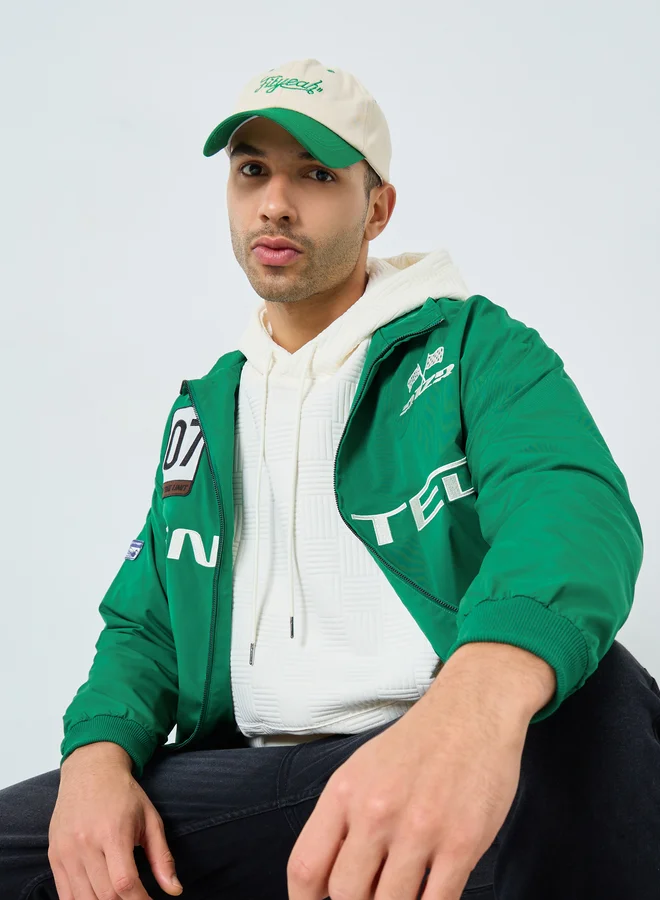 Styli Men Green Oversized Embroidered Bomber Jacket