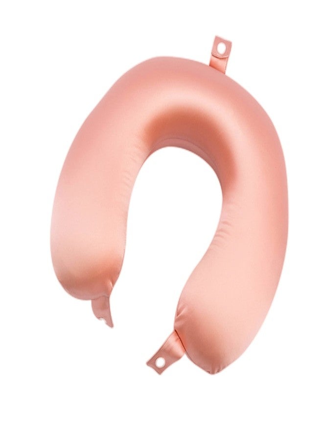 ROSEWARD 100% Mulberry Silk Neck Pillow for Travel 22 Momme Real Silk Travel Pillow for Pain Relief Sleeping, Silk Airplane Pillow, Anti Wrinkle Travel Pillow Made in USA (Blush) - Image 1