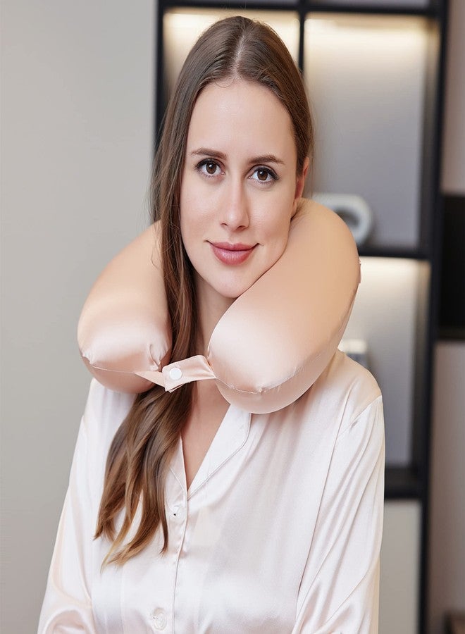 ROSEWARD 100% Mulberry Silk Neck Pillow for Travel 22 Momme Real Silk Travel Pillow for Pain Relief Sleeping, Silk Airplane Pillow, Anti Wrinkle Travel Pillow Made in USA (Blush) - Image 2