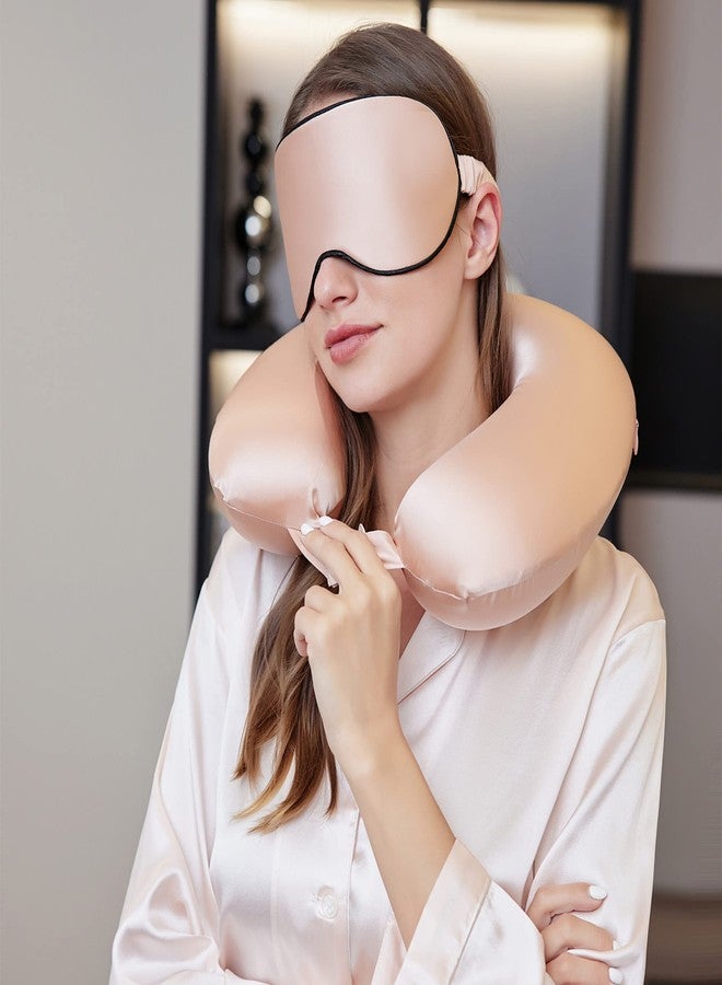 ROSEWARD 100% Mulberry Silk Neck Pillow for Travel 22 Momme Real Silk Travel Pillow for Pain Relief Sleeping, Silk Airplane Pillow, Anti Wrinkle Travel Pillow Made in USA (Blush) - Image 3