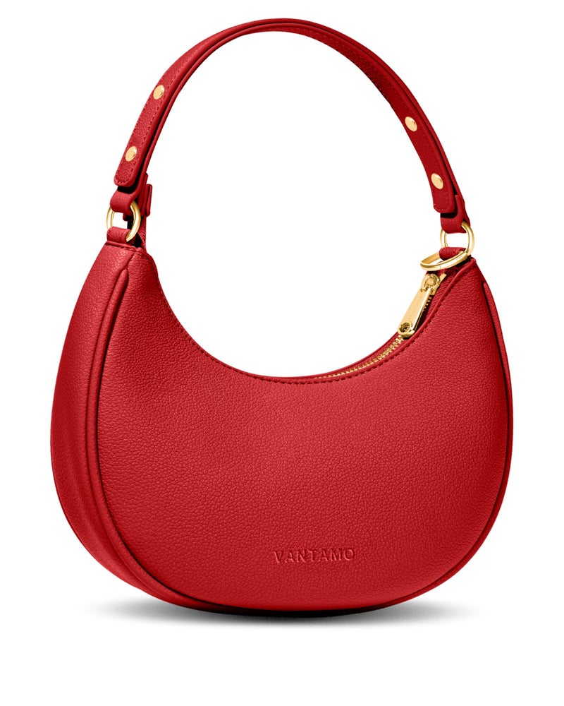 Vantamo Crescent Bags For Women with RFID Protection, Half Moon Clutch Purses for Women with Anti-Theft Clip for Extra Safety, Premium Smooth PU Leather Handbags for Work & Going Out, Red Purse - Image 1