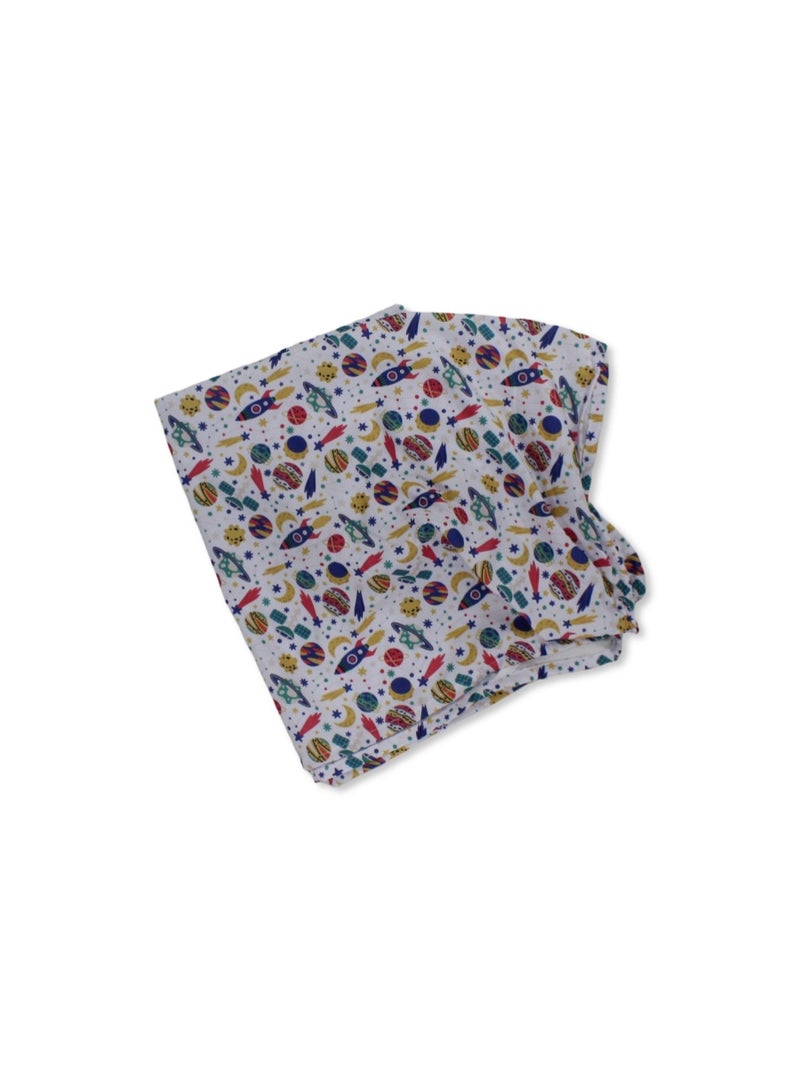 Petit bebe Cotton Baby Bed Sheet – Rocket Print (120×60×8 cm) - Image 1