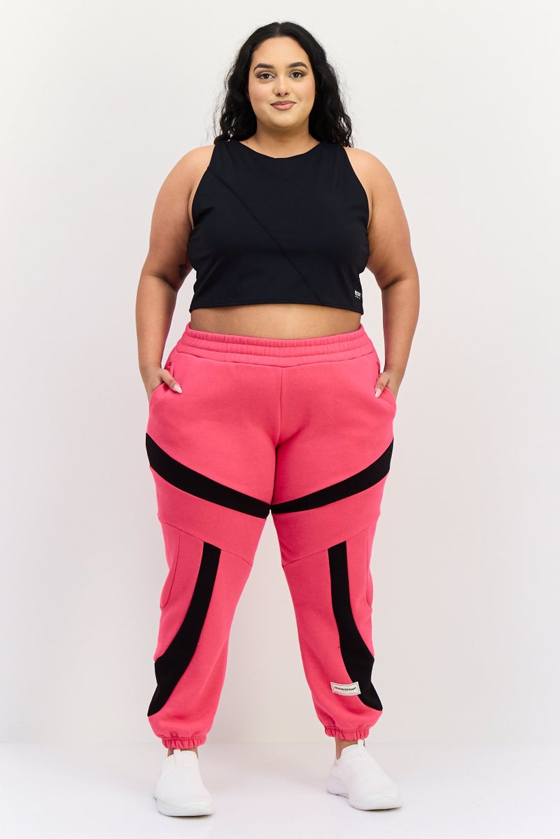 The Giving Movement Women Regular Fit Brand Logo Jogger Pants, Fuchsia/Black - Image 2