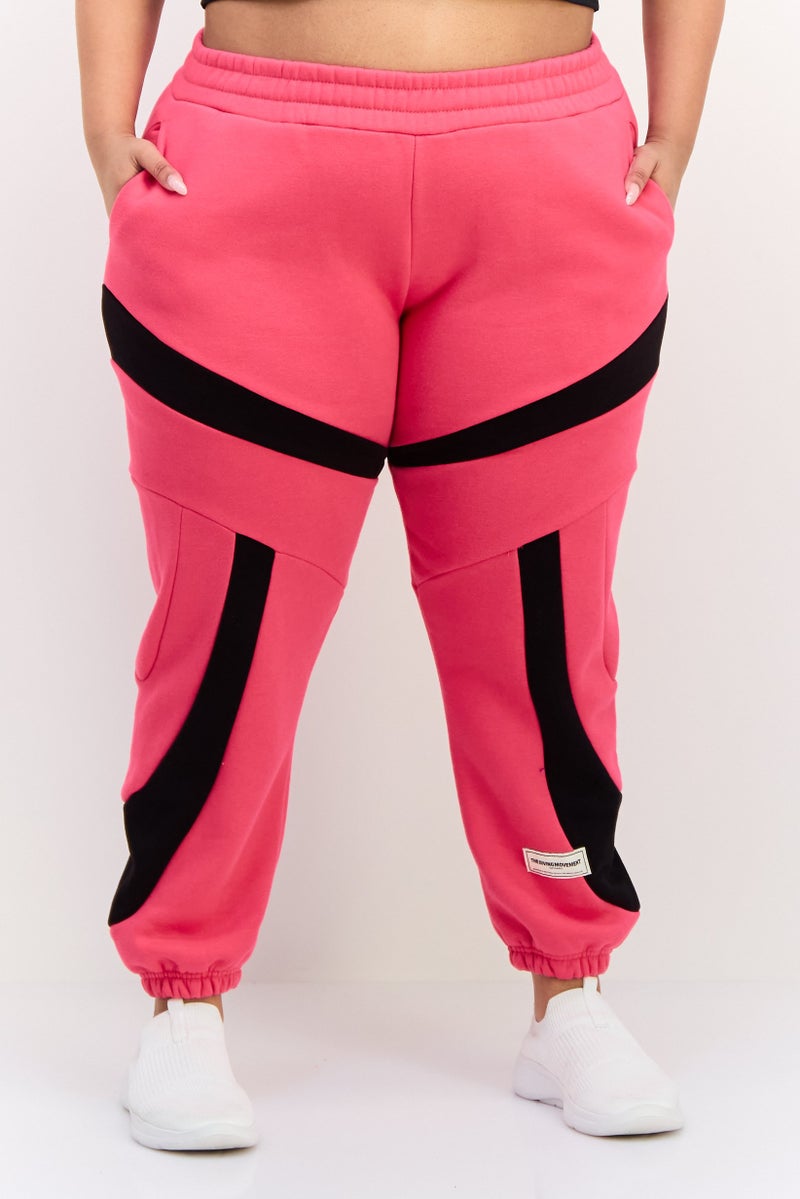The Giving Movement Women Regular Fit Brand Logo Jogger Pants, Fuchsia/Black - Image 1